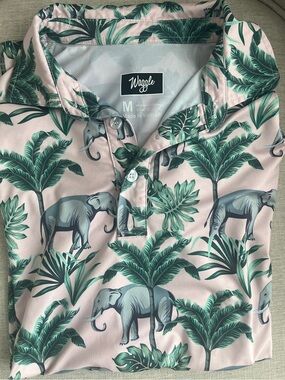 Waggle Golf Elephant All Over Print Performance Polo Size Medium